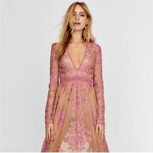 For Love And Lemons Pink Floral Long Sleeve Dress